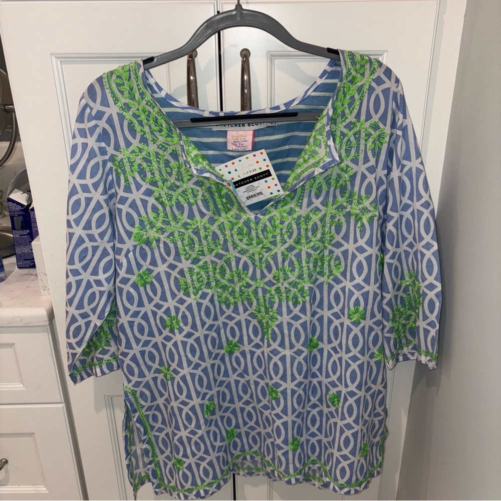 NWT Gretchen Scott tunic size large in lime green and periwinkle